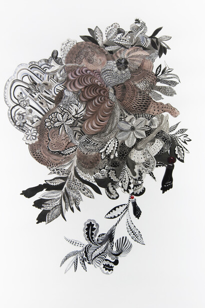 Firelei Báez
Becoming what you can’t see, 2015
87 x 55 inches (220 x 139.7 cm)
Gouache and ink on paper and collage
