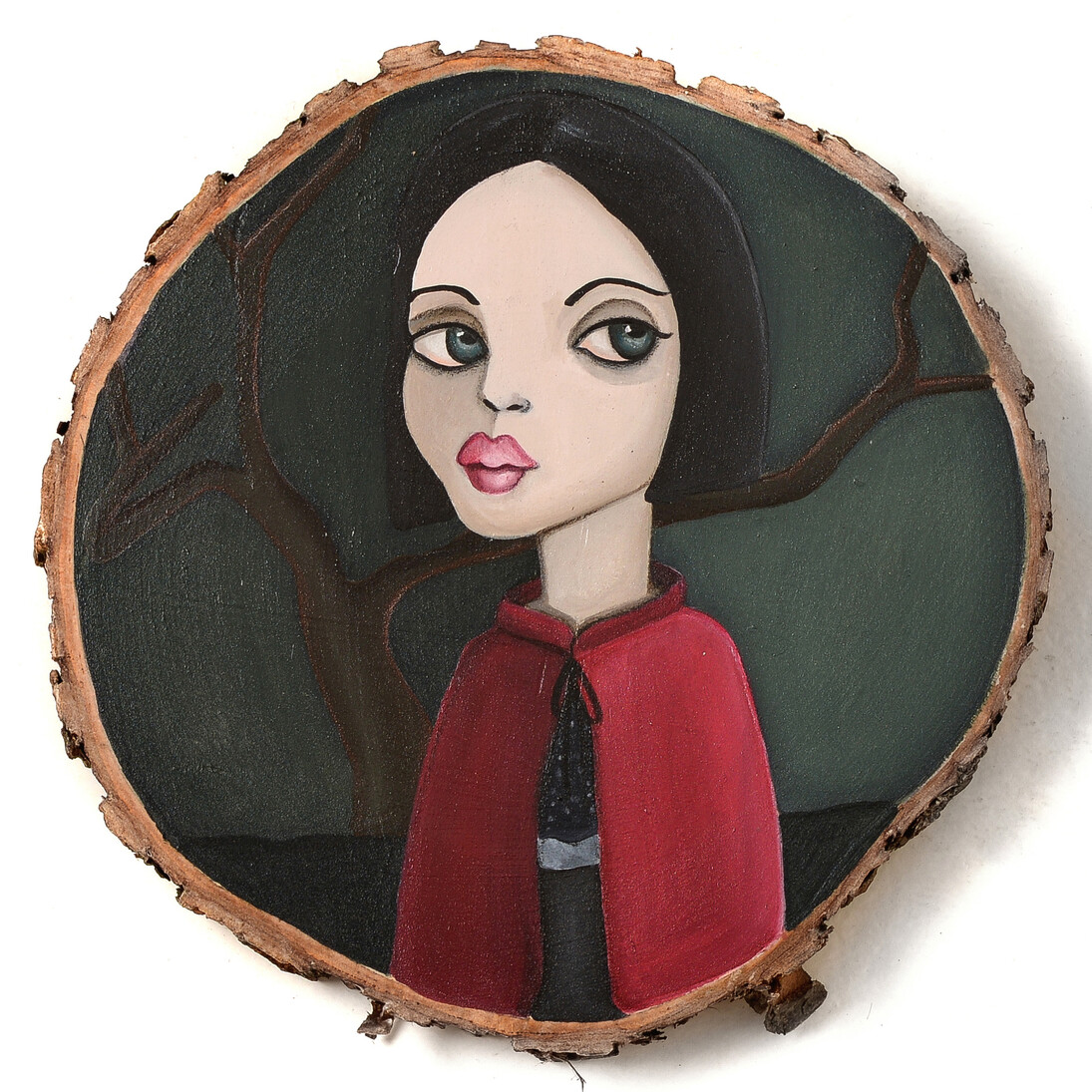 Silvia Viganò, The huntress, acrilico su sezione di tronco, 2015