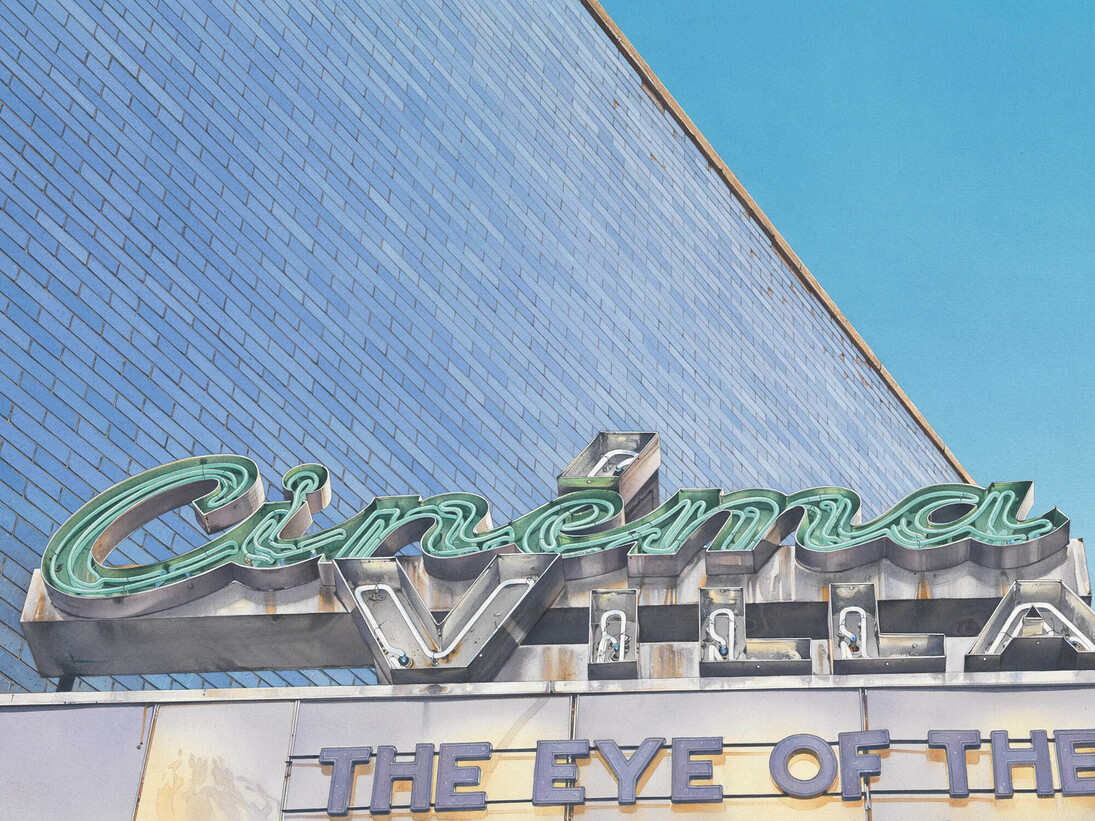 Denis Ryan, Greenwich Village Cinema, Acrylic on paper, 40 x 61 cm