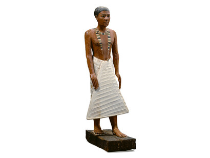 Statue of Metjetji, Egyptian, ca. 2375-2345 B.C.E. Wood and gesso with paint, copper, alabaster and obsidian, 31 5/8 x 6 3/8 x 15 5/16 inches. Purchase: William Rockhill Nelson Trust, 51.1.