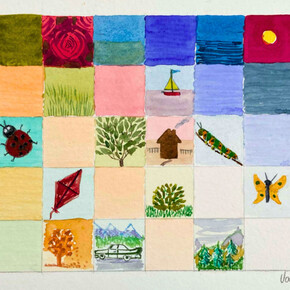 Valerie Kerr, Toybox, 2023, watercolor, graphite and colored pencil on paper, 6×10 1/2 inches. Courtesy the artist and Fountain House Gallery