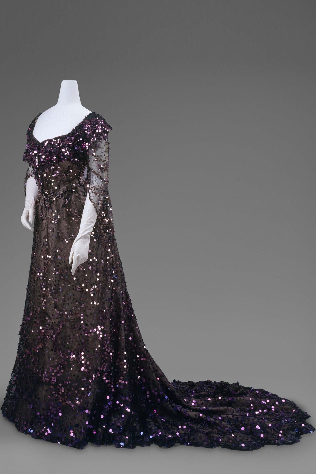 Evening Dress, 1902, Worn by Queen Alexandra (British, born Denmark, 1844–1925), Black silk tulle, mauve silk chiffon, purple sequins. The Metropolitan Museum of Art, Gift of Miss Irene Lewisohn, 1937 (C.I. 37.44.2a, b). Photo: © The Metropolitan Museum of Art, by Karin L. Willis
