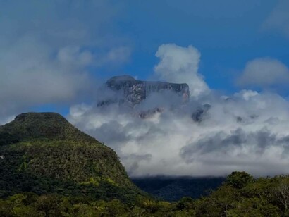 Hiding behind the clouds is Mount Roraima in Venezuela