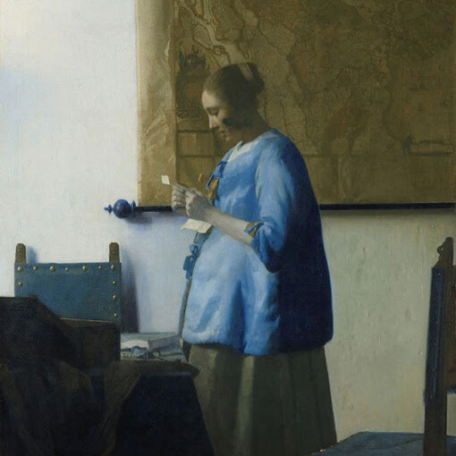 Johannes Vermeer; Mujer en azul leyendo una carta, 1662-64. Rijksmuseum. Foto: AKEZ (detalle)