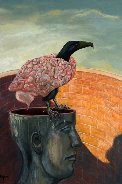 Roland Topor, Le Cerveau impérialiste, ca. 1992, acrylique sur toile, 100 x 70 cm, courtesy of galerie Anne Barrault