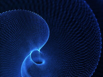 Illustrazione di spirale luminosa: “La musica inizia con il suono, e il suono è una vibrazione”