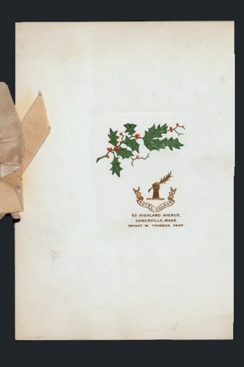 Cena di Natale tenuta dal Colson Hotel a Somerville, USA, 1899