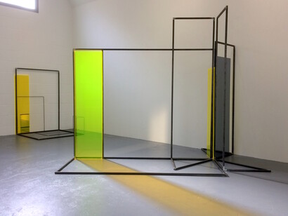  Rosalind Davis.Haus Konstructiv, 2017. Steel, perspex and mirror installation at 'no format' gallery. Dimensions variable. Image courtesy of the artist