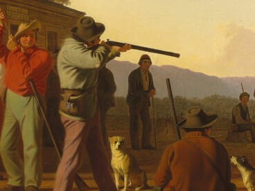 Widespread financial insecurity creates fertile social conditions where extreme populist visions gain broad political support. ‘The Wood-Boat’ by George Caleb Bingham, 1850
