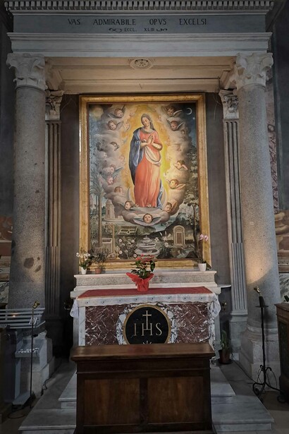 Basilica di San Vitale, Roma, Italia. Immacolata Concezione, pala d’altare di Giovanni Battista Fiammeri, inizi XVII secolo