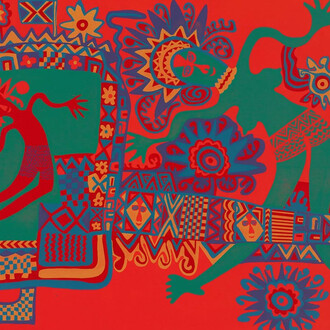 Bilong Papua New Guinea. 50 years of independence collection display, artwork in exhibition view. Courtesy of the National Gallery of Australia