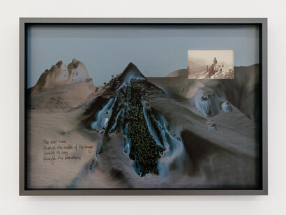 Ornella Fieres, The river runs through the middle of the image/CV, 2023, pigment print on Hahnemühle paper with silver gelatin photograph and archival ink, framed with museum glass, 17x12.25 inches (43.2x31.1 cm) framed, unique, © Ornella Fieres. Courtesy of signs and symbols, New York