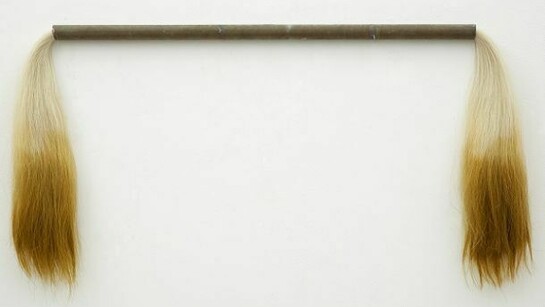 Jay Heikes, County Line, 2013, Dyed horse hair and steel, 46 x 23 x 2 1/2 inches 116.8 x 58.4 x 6.4 cm, Courtesy of Marianne Boesky Gallery, New York.