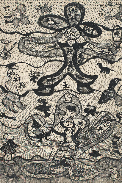 Madhvi Parekh, Flying Figure, 1974; sketch pen on paper, 15.0 x 11.0 in/ 38.1 x 27.9 cm