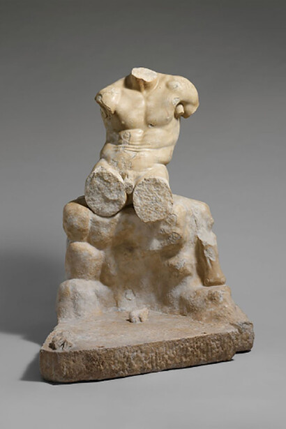 Marble statue of Herakles seated on a rock, Roman copy of Greek original 1 or 2nd Century A.D., Total H. 49 3/4 in. (126.4 cm)