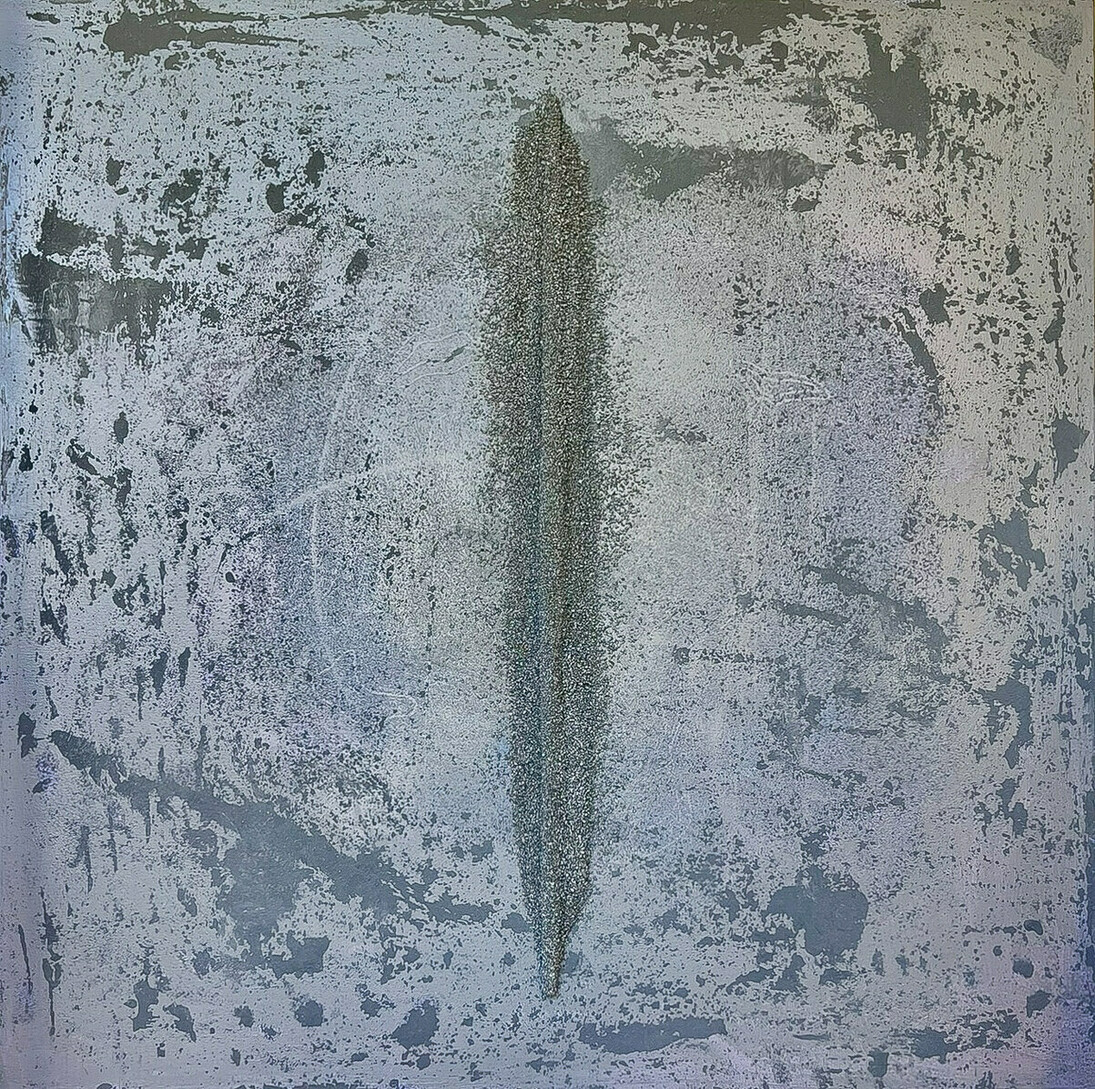 Laura Manuel, Huso de Piedra, Acrylic and Stone on Canvas 36 x 36”/2023