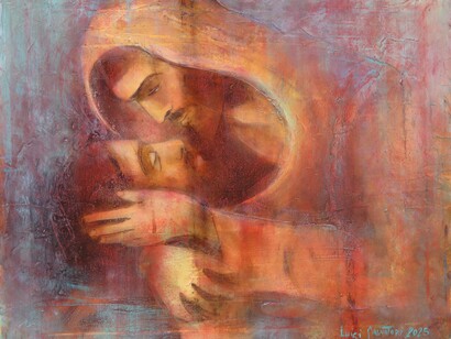 Luigi Salvatori, La pietà di San Francesco, acrilico su tela, cm 50x60, 2025