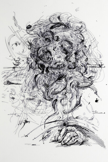 Glenn Brown, Drawing 26 (after Strozzi/Strozzi), 2013, ink on polypropylene, 44,1 x 30 cm, Courtesy de l’artiste et de la Galerie Max Hetzler, Berlin | Paris

