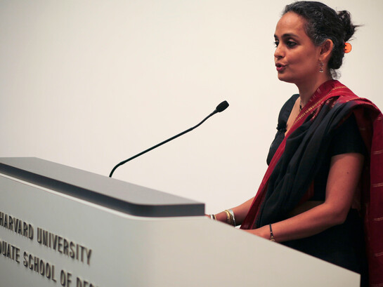 Arundhati Roy at a lecture at Harvard University in 2010