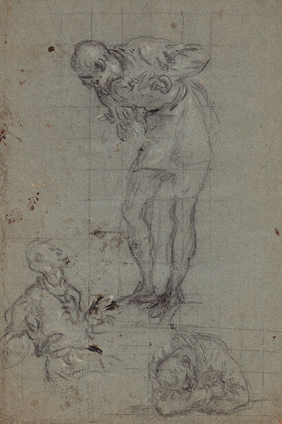 Tintoretto (1518–1594), Studies of Three Men, for the Last Supper at San Trovaso, ca. 1563–64, black and white chalk. bpk Bildagentur / Kupferstichk- abinett, Staatliche Museen, Berlin, Germany / Art Resource, NY. Photography by Volker-H. Schneider