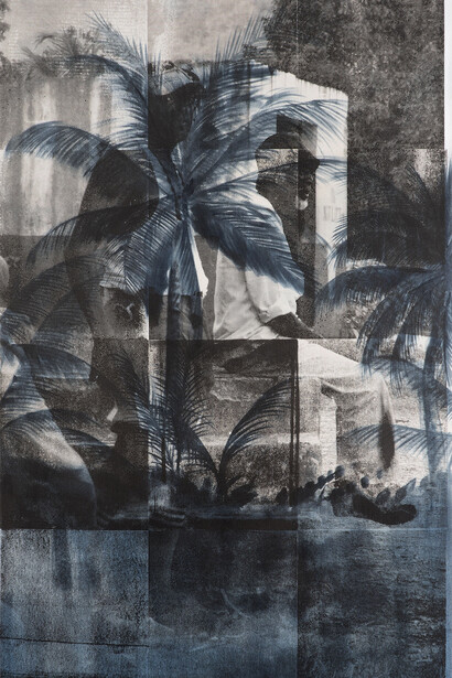 Paul Anthony Smith, "Grey Area 3.1," 2017, Oil and silkscreen on canvas, 84 x 50 inches. Courtesy of the artist and Luis De Jesus Los Angeles.