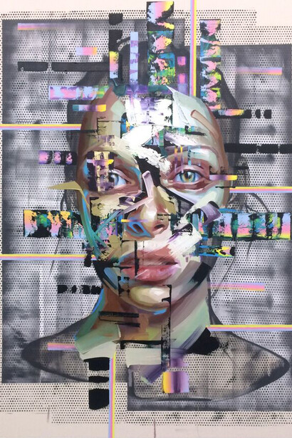 Justin Bower, “Predictive Analytics (Swine),” Oil on canvas 6 x 5’ 2015