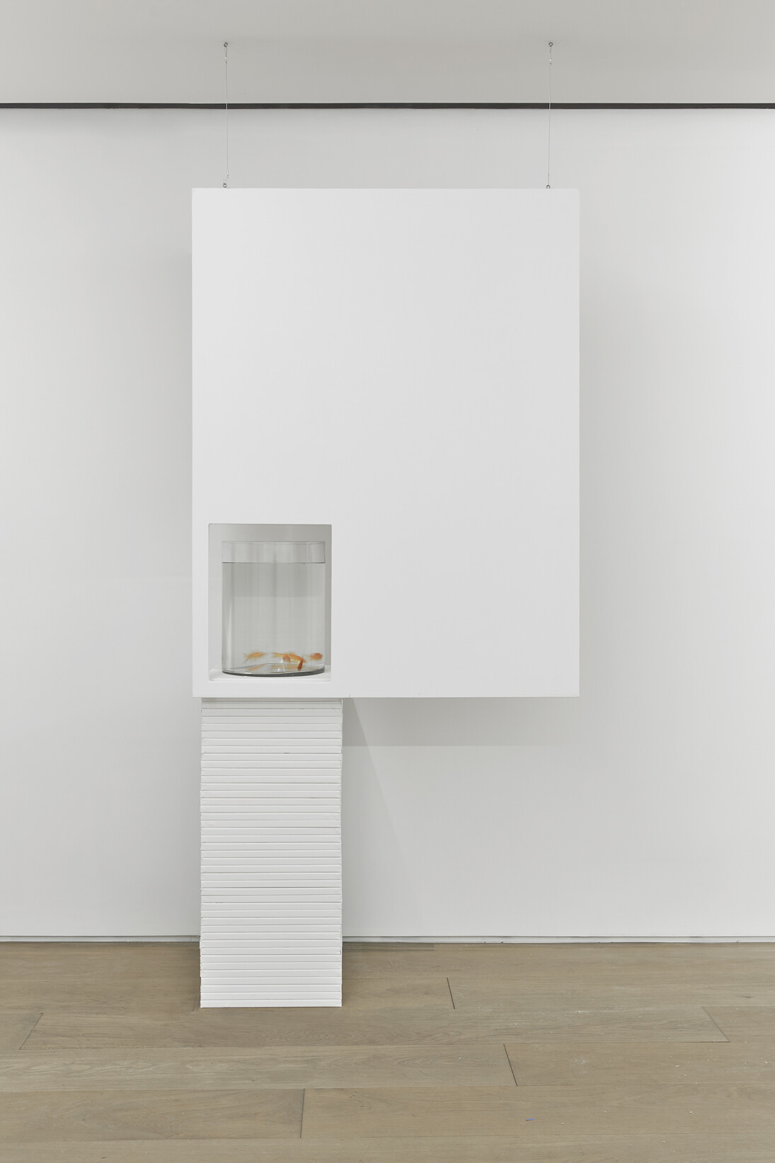 View of the exhibition Claude Rutault, Galerie Perrotin, New York, November 20, 2014 – January 3, 2015. “goldfish go painting”, 2005, paint on canvas
variable dimensions according to the actualization (actualization at Galerie Perrotin: 236 x 114 x 48 cm / 93 x 44¾ x 19 in.). Photo: Yachin Parham, Courtesy Galerie Perrotin