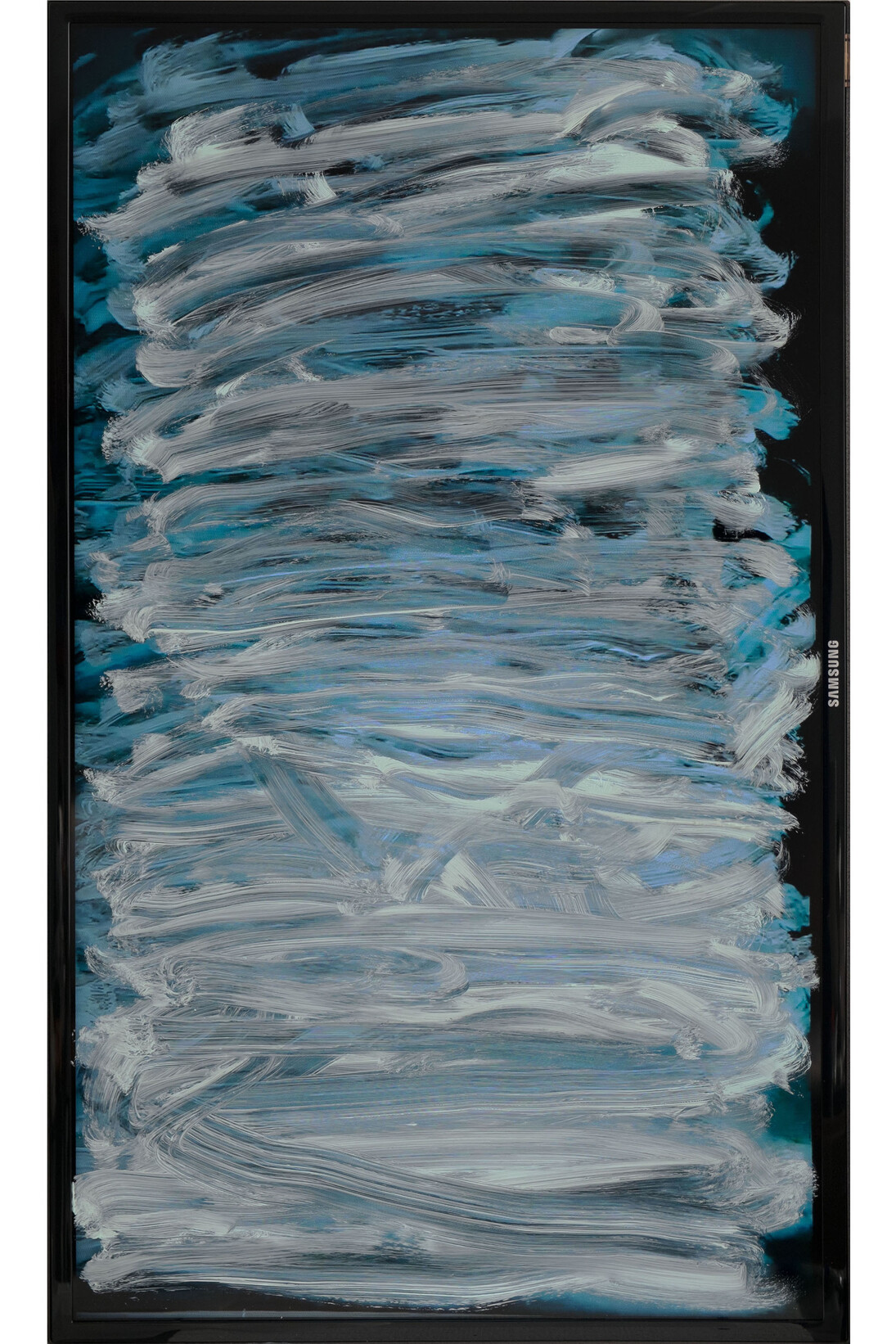 Ken Okiishi 1, gesture/data (feedback), 2015, Oil Paint on flat-screen television, feedback .mp4 files (color, silent), 92.5 x 54.4 x 9.4 cm, 36 3/8 x 21 3/8 x 3 3/4 inches © the artist, Courtesy Pilar Corrias, London 
