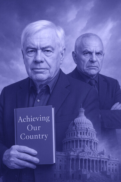 Die Starkmann Propheten Richard Rorty und Edward Luttwak, generiert mit ChatGPT Plus nach Vorgaben des Autors 