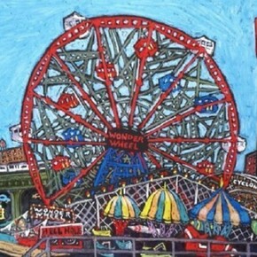 Susan Greenstein, Wonder Wheel, 24"H x 30" W, Oil Pastel on Coated Stock