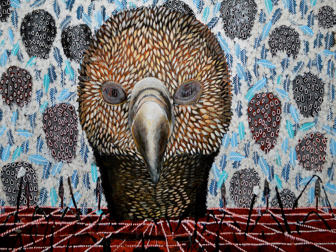 Omar Ba, You can see after (detail), 2014, Huile, gouache, crayon, encre de Chine sur carton ondulé, 200 x 150 cm, Courtesy de l'artiste et galerie Anne de Villepoix, Paris