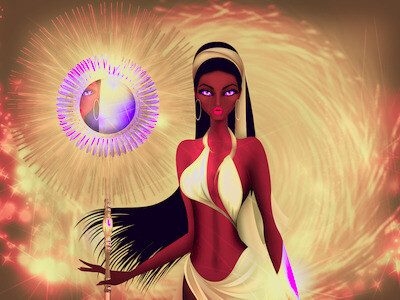 Santería cubana: Osún, es el mensajero de Olofi y el báculo del sabio Orula. Anuncia los límites de la vida terrenal