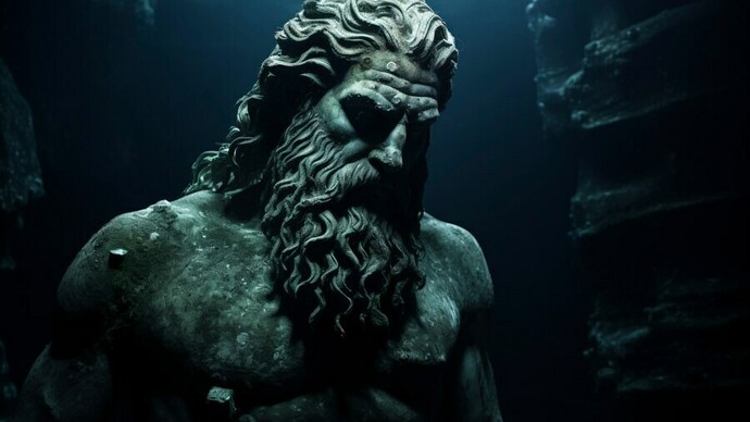 View of archeological Heracles underwater statue ruins