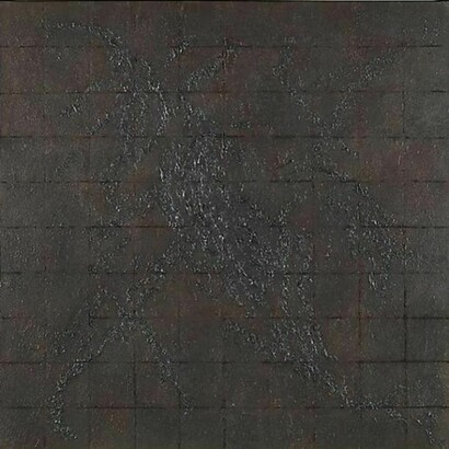 Harriet Bart, Dark Topography 1, 2013, Acrylic and graphite on canvas, 30 x 30 inches