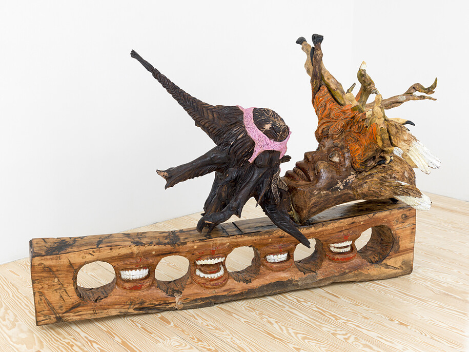 Ivan Witenstein, Rails to Trails, 2014, wood, acrylic, oil, wood burning, 57 x 96 x 76 inches