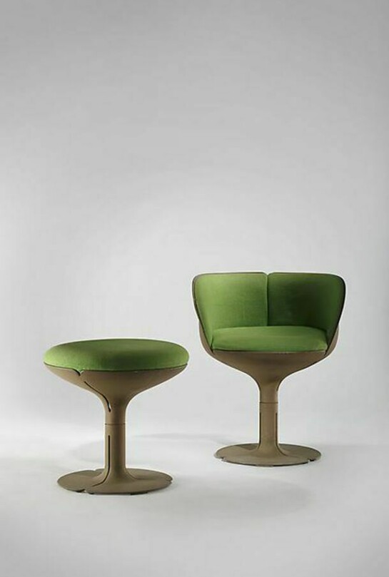 Pierre Paulin, Elysee Chair and Stool, 1973, Cast aluminum, fabric, 18.11 x 19.69 inches, 46 x 50 cm, Alpha International