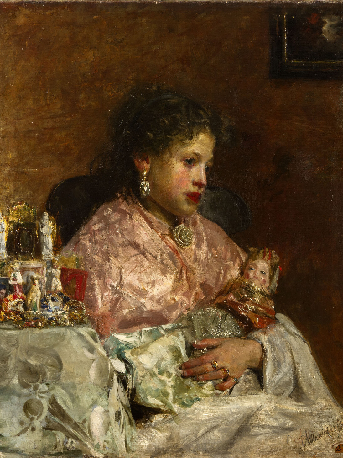 Antonio Mancini, Due bambole, dettaglio, olio su tela, 77 x 64 cm