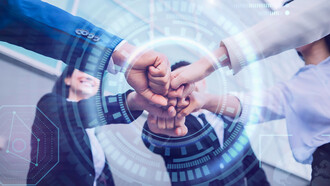 A diverse team engaged in brainstorming sessions, fostering innovation through collaborative research, development, and creative entrepreneurship, fueled by funding and technological advancements in a dynamic lab environment