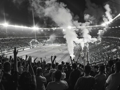 Supporters erupting with joy and celebrating,  signifying the unifying spirit of sports and the joy shared amongst even strangers in the audience