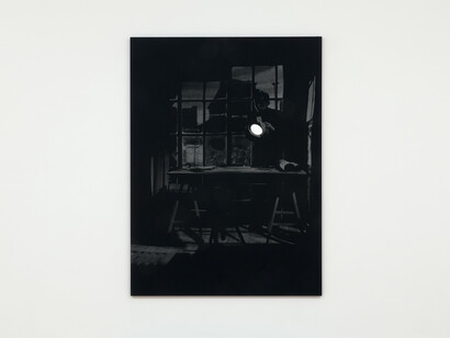 John Stezaker, The Projectionist (installation view), 2015, Silkscreen on black cotton, 78 11/16 x 57 7/16 in. (200 x 146 cm), Courtesy of The Approach, London