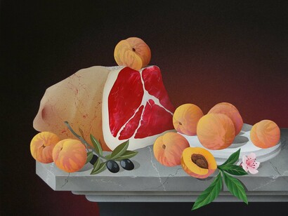 Casey Gray, Prosciutto Peaches Peace (detail), 2024. Courtesy of the artists and Hashimoto Contemporary