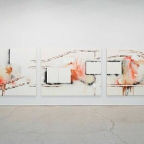 Elizabeth Neel, immunity, 2013, Oil and spray paint on canvas, 3 parts, 76 x 96 inches each, 193 x 243.8 cm
