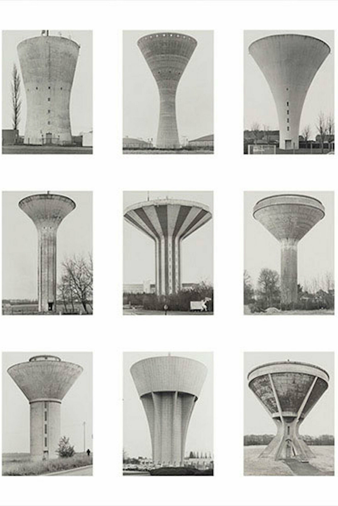 Bernd Becher, German, 1931– 2007 and Hilla Becher, German, 1934 – 2015, Water Towers, 1972 – 2009, nine gelatin silver prints. Courtesy of National Gallery of Art