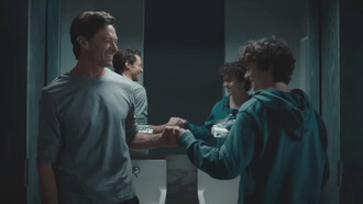 Hugh Jackman and Zen McGrath from "The Son" share a heartwarming fist bump moment