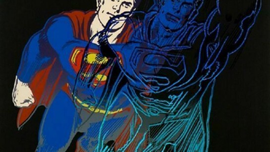 Andy Warhol, Superman, screenprint in colours with diamond dust, 1981, Endangered Species, set of ten signed announcement cards, offset color lithograph on card stock, 1983, copyright The Andy Warhol Foundation for the Arts