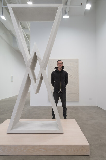 Fernando Mastrangelo, Eleven Years Ago…, 2015, 
Cement and salt, 94 x 41 x 19 inches, (238.8 x 104.1 x 48.3 cm), Installation view with artist. Courtesy Mike Weiss Gallery, New York