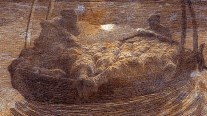 Il disegno di "Ave Maria a trasbordo" di Giovanni Segantini. Pinacoteca "Il Divisionismo" di Tortona