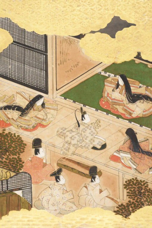 Capítulo 10 (Sakaki) de El cuento de Genji, artista anónimo, siglos XVII-XVIII, tinta, color y pintura dorada sobre papel