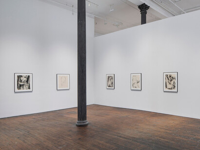 Myron Stout, Charcoal drawings, exhibition view. Courtesy of Peter Freeman, Inc