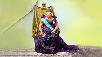 Color-restored image carried from Mauna ʻAla to ʻIolani Palace during the 122nd and 125th anniversaries of the overthrow of the Kingdom of Hawaiʻi